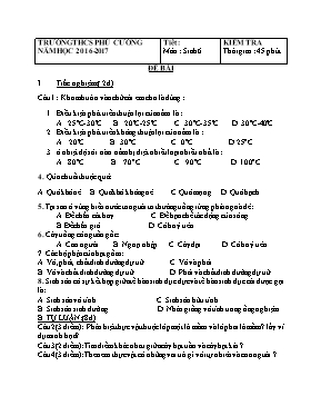 Đề kiểm tra Sinh học 6 - Năm học 2016-2017 - Trường THCS Hòa Hội